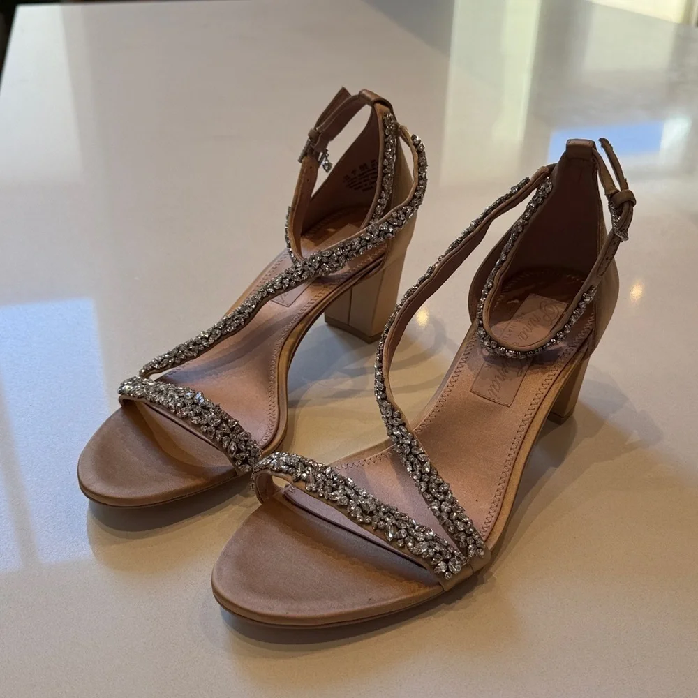 Pnina Tornai for Naturalizer Ahava Crystal-Embellished Tan Heels, Size 9.5W